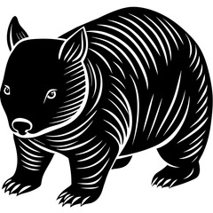 Black silhouette of wombat Graphic drawing on white background | Vector illustration