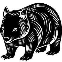 Black silhouette of wombat Graphic drawing on white background | Vector illustration