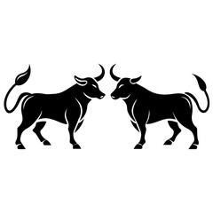 Bull set. Modern stylized bull silhouette logo designs set of standing in different poses and butting up bulls on white background | Vector illustration