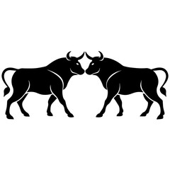 Bull set. Modern stylized bull silhouette logo designs set of standing in different poses and butting up bulls on white background | Vector illustration