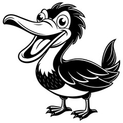 Cute cartoon bird Standing Pelican with Opened Mouth on white background. vector illustration.