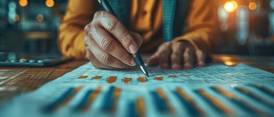 Analyzing Financial Data with Pen on Report.