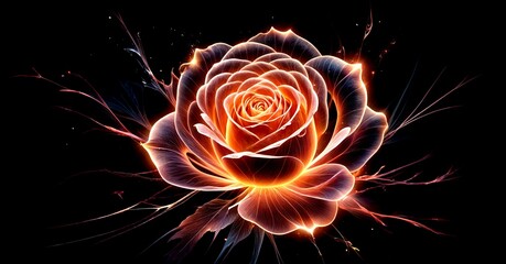 Rose Glow on Dark Background with Energy Swirls