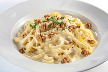 Rich and Flavorful Alfredo Linguine with Parmesan Creamy Sauce and Nuts