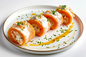 Alaskan Seafood Roulade with Caramelized Yams and Fresh Herbs