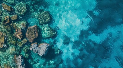 Aerial View of Turquoise Transparent Sea