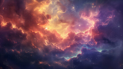 A celestial spectacle of hues twirling within cosmic clouds