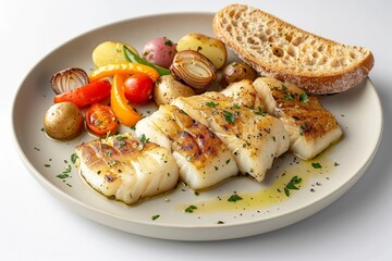 Herbaceous Alaska Pollock a la Plancha with Sautéed Bell Peppers and Roasted Tomatoes