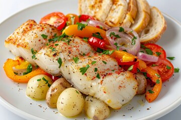 Savory Alaska Pollock Fillets with Sautéed Vegetables and Roasted Pearl Onions