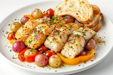 Seared Alaska Pollock Fillets with Vibrant Bell Peppers and Roasted Pearl Onions