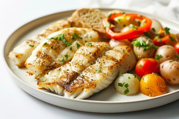 Savory Alaska Pollock Fillets with Sautéed Bell Peppers and Roasted Tomatoes