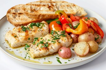 Delicious Alaska Pollock a la Plancha with Sautéed Bell Peppers and Roasted Tomatoes