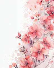 A beautifully crafted watercolor card background featuring delicate pink Japanese Sakura blossoms, enhanced with subtle ink wash effects.