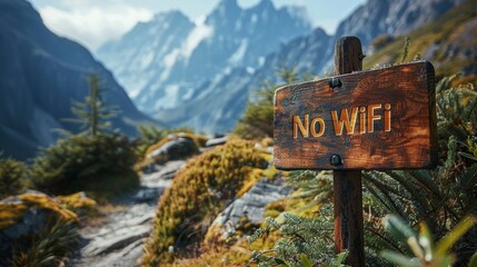 Obraz premium No wifi sign in scenic mountain landscape