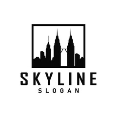 Skyscraper black silhouette design beautiful city skyline logo with tall building city illustration for template and branding