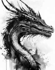 Black and white photo of a dragon sausage on a white background with copy space - close-up view. Photos of 12 zodiac dragon.