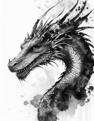 Black and white photo of a dragon sausage on a white background with copy space - close-up view. Photos of 12 zodiac dragon.