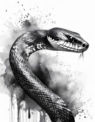 Black and white photo of a snake Sausage on a white background with copy space - close-up view. Photo of the 12 Zodiac snake.