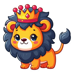 Obraz premium Vector cute Cartoon lion wearing a crown