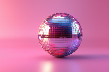 Disco ball in a flat design top view party theme 3D render vivid