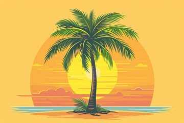 Palm tree in a flat design front view beach theme cartoon drawing vivid
