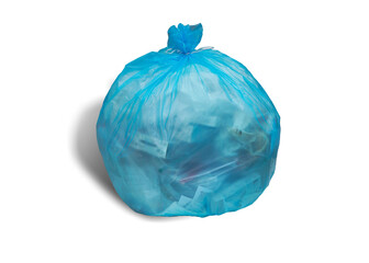 blue garbage bag isolated one white background. This has clipping path.
