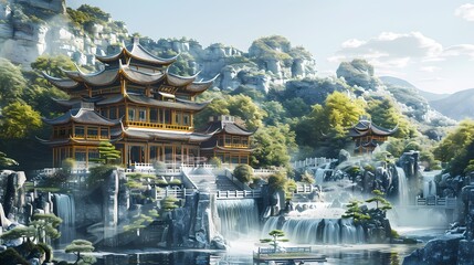 Obraz premium classical architecture landscape painting poster background