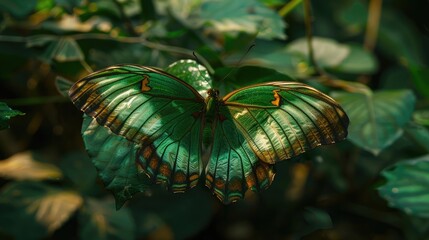 Tropical green butterfly perched on a leaf - Powered by Adobe