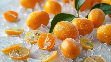 Kumquats preserved by freezing on a plain background - obrazy, fototapety, plakaty
