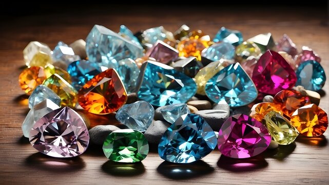  A collection of colorful gemstones arranged in a sparkling display --ar 3:2 --v 4