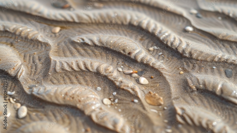 Poster sand pattern on a beach in summer with shallow dof captured closely