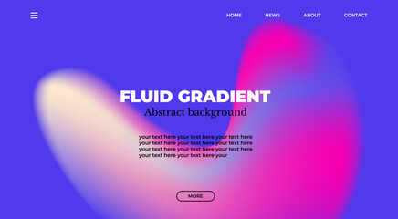 Abstract gradient web page design template, background with smooth blur shapes and sample text, copy space.Pink, blue and black color.Copy space.Wavy liquid gradient mesh.Grapic design.
