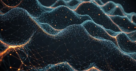 Futuristic abstract mesh. Wave with the connection of dots and lines. 3D rendering.
