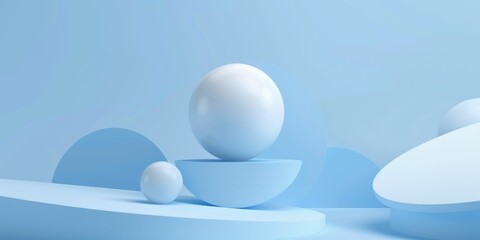 Spheres and curves in a tranquil blue scene