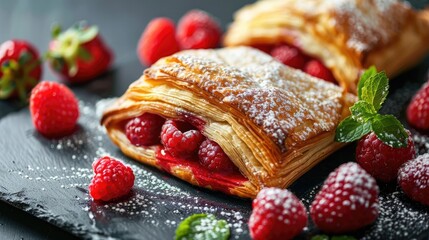 Puff pastry with raspberries and strawberries