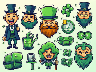 St. Patricks Day vector design elements set. St Patricks day traditional symbol set illustration cut out isolated background.