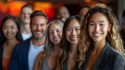 Obraz premium Diverse group of happy smiling professionals in casual poses against colorful backdrop
