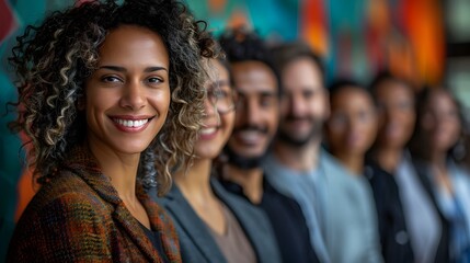 Obraz premium Diverse Team of Smiling Professionals in Vibrant Studio Portrait