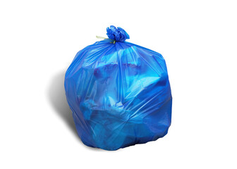 blue garbage bag isolated one white background. This has clipping path.
