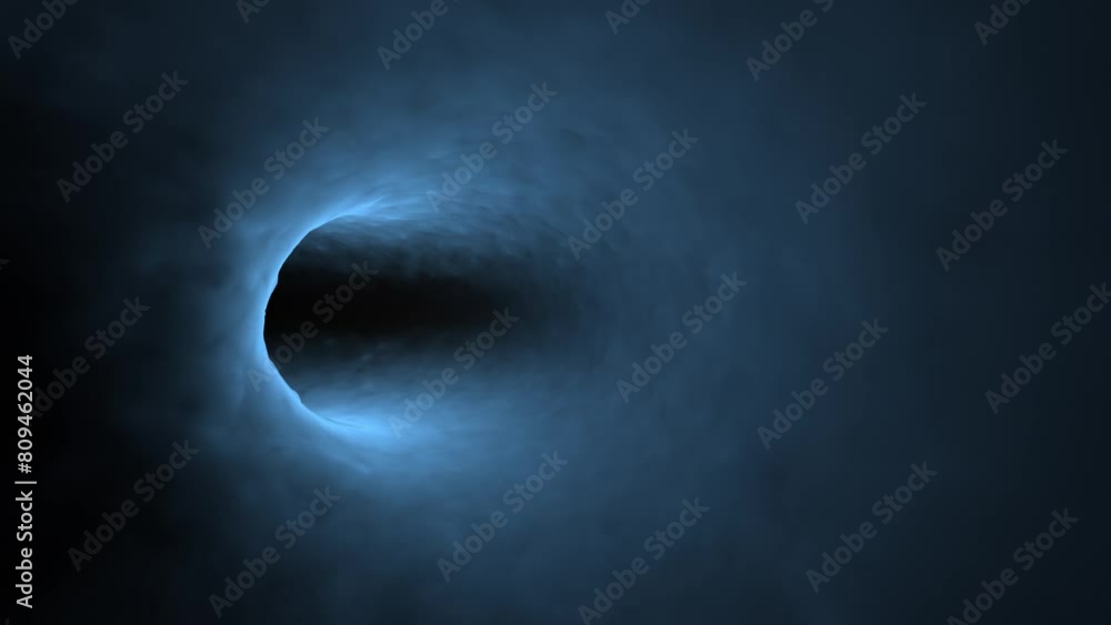 Poster endless foggy dark blue 3d tunnel loop animation background.