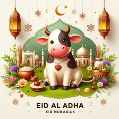 Qurban in Eid Al Adha Mubarak.Happy holy festival of Muslim,Generative Ai.