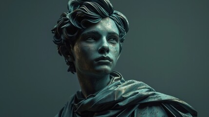Striking Sculptural Bust of a Pensive Male Figure in a Moody Atmospheric Digital Render