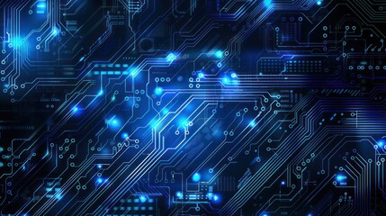 Obraz premium Circuit Board. Blue circuit wallpaper. Technology concept. High Tech Background