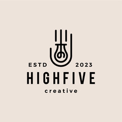 hand bulb lamp high five idea think hipster vintage logo vector icon illustration