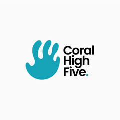 Obraz premium sea coral hand high five care logo vector icon illustration