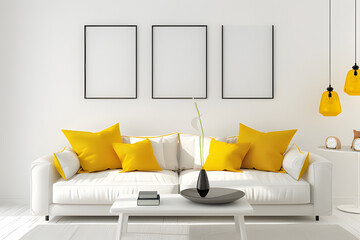 modern living room with an oak sofa ai generative