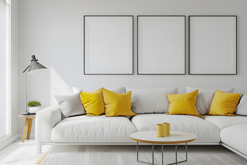 modern living room with an oak sofa ai generative