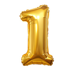 gold foil number 1 celebration balloon on white background