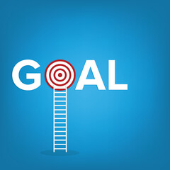 Success. Ladder reaching for the goal target dartboard. Business success creative idea.	