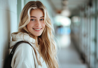 a smiling and charming blonde teenage girl